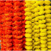 ZHENGTU Artificial Marigold Flowers for Decoration Garland with Bell for Diwali & Festivals | 5 Feet Long 10 Pcs with 2 Diya (Orange+ Yellow) (5 Yellow+5 Orange merigold) (merigold Yellow+Orange)