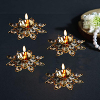 CraftVatika Crystal Akhand Brass Diya Deepak Brass Oil Puja Lamp for Diwali Decoration Items for Home Decor and Gift Items Office Pooja Articles Decor (Golden, 4 X 1.5 Inch) (Set of 4)