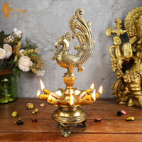 Two Moustaches Peacock Design 9 Oil Wick Brass Diya, Diyas for Home Decoration, Return Gifts, Home Decor Items, Housewarming Gifts, Diya for Puja, Size - 11 inches, Pack of 1