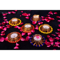 Collectible India Colorful Flower Design Tealight Candle Holder Gota Patti Mix Assorted Metallic Diya Wax Tealight Candles Diwali Diya for puja Home Decoration (Pack of 8)