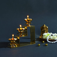 CraftVatika Brass Lotus Diya Oil Puja Lamp Piller Stand 3 Step Diya for Home Temple Pooja Articles Decor Gifts (1Pcs)