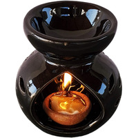 Pure Source India Ceramic Oil Burner with Diya (Black, 4.75 Inch)