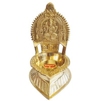 NAAYAGI - Kanchipuram KAMAKSHI Diya / VILAKKU with Unique Sugarcane Engraved ON HER Side - Small - 5.3 INCH HIGH ( Gold Color )