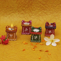 Perpetual Diwali Diyas for Home Decoration - Handmade DecorativeTulsi, Clay Diya, Mitti Diya, Terracotta Diya for Navaratri and Diwali Pack of 4 Pcs