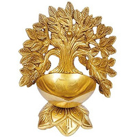 Artvarko Brass Kalpavriksha Tree Diya on Lotus (5x4x6 Inches)