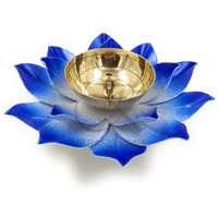 KRAFTYHOME Brass Lotus Kuber Diya Puja Oil Lamp Deepak with Enamel for Home (Blue)