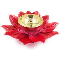 KRAFTYHOME Lotus Kuber Diya Puja Oil Lamp Deepak with Enamel for Home (Red)