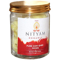 Nityam wicks soaked in pure cow ghee Ghee Wicks/Readymade Ghee Cotton Wicks/Diya Batti/Puja Batti/Jyot Batti for Pooja (Pack of 1, 50 Wicks)