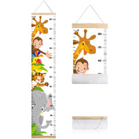 Animals Growth Chart for Kids, Baby Room Decor Height Chart, Canvas Height Measuring Rulers for Boys Girls with Hooks Wooden Frame (Animals 1)