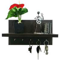 A10SHOP Omega 6 Wooden Wall Decor Shelves with Key Hooks (Wenge)