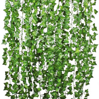 Tdas Artificial Plants Leaves Ivy Garlands Plant Greenery Hanging Vine Creeper Home Decor Door Wall Balcony Decoration Party Festival Craft, 80 Leaves, Green (12 pcs)