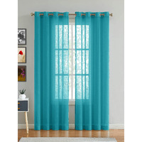 HOMEMONDE Exclusive Solid Cotton Linen Sheer Curtain for Home Decor, Hangs Elegantly with Eyelets -BLUE Pack of 2 (HMCR_032)