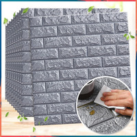 Wolpin 10 Pcs 3D Silvery Grey Brick Wallpaper for Wall PE Foam Wall Stickers Self Adhesive DIY Wall Decor (70 x 77cm, Appx. 58Sq Feet)