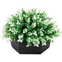 fancymart Artificial Hackleberry White Plant in Wood Hexagon Pot - 15cm Height - Home & Office Decor Elegant Potted Plant for Tabletop Enhancement