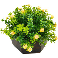 fancymart Artificial Flower Leaves in Wood Hexagon Pot - Yellow - 14cm Height - Home & Office Decor Elegant Potted Plant for Tabletop Enhancement