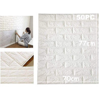 Lukzer 50PCs Self-Adhesive 3D PE Foam Brick Waterproof Wallpaper Wall Sticker/Living Room Office Balcony Home Restaurant Bar Hotel Decor (Thickness 8MM, White, 70 x 77 cm)