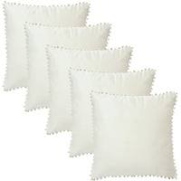 Amazon Brand  Umi Velvet Pompom Cushion Cover 16x16 Inch - Set of 5 Large Square Throw Pillow Covers for Sofa Living Room or Home Decor in Cream Color