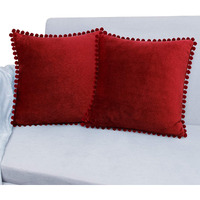 Amazon Brand  Umi Velvet Pompom Cushion Cover 20x20 Inch - Set of 2 Large Square Throw Pillow Covers for Sofa Living Room or Home Decor in Red Color