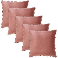 Amazon Brand  Umi Velvet Pompom Cushion Cover 16x16 Inch - Set of 5 Large Square Throw Pillow Covers for Sofa Living Room or Home Decor in Blush Color