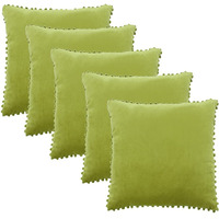 Amazon Brand  Umi Velvet Pompom Cushion Cover 16x16 Inch - Set of 5 Large Square Throw Pillow Covers for Sofa Living Room or Home Decor in Green Color