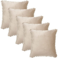 Amazon Brand  Umi Velvet Pompom Cushion Cover 20x20 Inch - Set of 5 Large Square Throw Pillow Covers for Sofa Living Room or Home Decor in Beige Color