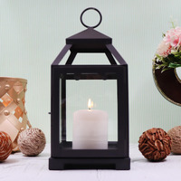 HOSLEY Classic Style Glass Iron Lantern with One Pillar Candle|Black Iron Hanging Lantern|Candles for Home Decoration|Candle Holders for Home Decor|Pack of 1 (12 Inch Long)