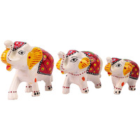 DreamKraft Paper Mache HandCrafted Set of 3 Elephant Showpiece Idols for Home Decor and Gift Purpose(White)