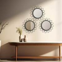 HOSLEY Decorative Modern Designer Round Wall Mirror| Metal Frame Hanging Mirror| Iron Wall Mounted Mirror Perfect for Living Room Bathroom Bedroom Hall Wall Decor |Black (Set of 3)