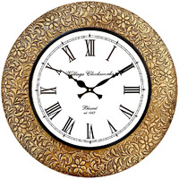 RoyalsCart Emboss Metal Analog Wall Clock For Elegant Home Decor, Office, School, Gym, Shop And Gifting || Clock Size - 16 X 16 Inches [Ktwc255], Gold