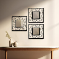 HOSLEY Decorative Modern Designer Square Wall Mirror| Iron Frame Square Wall Hanging Mirror| Wall Mounted Mirror Perfect for Living Room Bathroom Bedroom Hall Wall Decor |Black (Pack of 3)