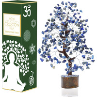 Crocon Lapis Lazuli Gemstone Tree Feng Shui Figurine Money Bonsai Good Luck Chakra Balancing Reiki Healing Crystals Decoration Ornament Sculpture Prosperity Table Decor Gift Size 10-12