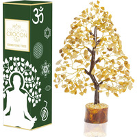 Crocon Christmas Decorations Yellow Aventurine Gemstone Tree Feng Shui Figurine Money Bonsai Good Luck Reiki Healing Crystals Home Decoration Ornament Wealth Prosperity Room Decor Gift Size 10-12