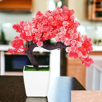 Dekorly Artificial Colourful Wild Bonsai Plants for Home Decor | Artificial Plants Outdoor, Plastic Plants for Home Office Desk Bathroom Bedroom (Red)