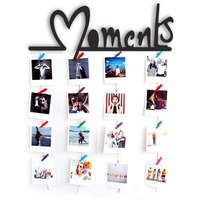 VAH MOMENT Words Hanging Photo Display Picture Frame Collage Picture Display Organizer with Wood Clips for Wall Decor Hanging Photos Prints and Artwork