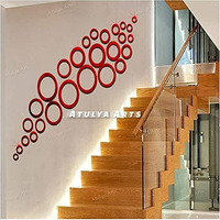 Atulya Arts Rings and dots Red Mirror Wall Stickers 3D Decorative Wall Stickers Acrylic Mirror Stickers for Hall decor Girls Room Bedroom (Red) - 30 Pieces