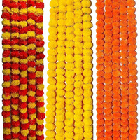 Daytoday Genda Phool Artificial Genda Phool Marigold Fluffy Long Handmade Fancy Backdrop Wall Decoration Home, Wedding, Festivals, Durga Pooja, Diwali, Ganesh Chaturthi Random Pack of 24