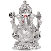 DIVINITI 999 Silver Plated Lord Ganesha Idol for Home Decor|Ganpati Statue for Tabletop, Office Desk, Temple|Religious Sculpture for Pooja, Worship, Gift (5.7 CM X 7 CM)