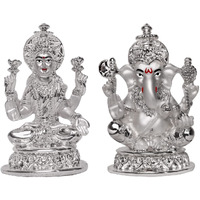 DIVINITI Laxmi & Ganesha Idol for Home Decor 999 Silver Plated Sculpture of laxmi, Ganpati Figurine Idol for Home, Office, Temple and Table Decoration Religious Idol for Pooja, Gift (5.7 CM X 7 CM)