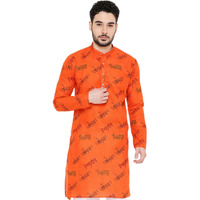 Maharaja Magic Cotton All Over Ganpati Bappa Morya Print Kurta in Orange for Men [MSKurta204-40]