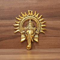 Kalakriti Metal Ganesha Idol For Home Decor With Surya Chakra - Ganeshji Ganpati Murti Statue Idol - Wall Hangings Lucky Fengshui - Decorative Gifts Showpiece (20 Cm X 3 Cm X 23 Cm, Golden)