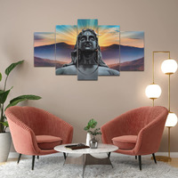 Perpetual Wall Painting for Living Room Set of 5 | Adiyogi Painting for Wall Decoration | 3D Wall Scenery for Living Room | Ganpati Decoration Items for Home | Adiyogi Painting (125x60 Cm) Multicolor Frames