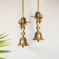 ExclusiveLane Dancing Ganpati Brass Decorative Hanging Bells for Home Decoration (Set of 2, Pure Brass, 3.4 x 3.4 x 9.3 Inch, 2.5 Kg) |Brass Bell Hanging Decorative Items Bell for Mandir Pooja Room