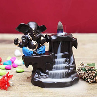 Craftam Polyresin Big Size Ganesha, Ganpati Deva Smoke Backflow Fountain Incense Holder with 10 Backflow Incense Cones (Big Size :10X8X12.5 cm, Blue)