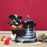 Craftam Polyresin Big Size Ganesha, Ganpati Deva Smoke Backflow Fountain Incense Holder with 10 Backflow Incense Cones (Big Size :10X8X12.5 cm, Orange)