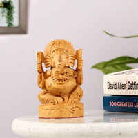 INDICAST Wood Lord Ganesha Car Dashboard Idol Small Ganpati Statue for Good Luck Temple Office Gifts(5x5x8cm, Brown)