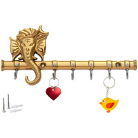 Zeetab Diamond Ganesha Key Holder & Hanger | Metal Lord Ganpati Key Stand with 6 Hook Wall Mount | Home Decor Housewarming Gift (Golden)