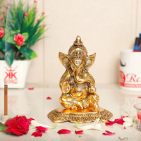 KridayKraft Ganesha Metal Action Statue,Ganpati Murti For Pooja Room & Decor Your Home,Office,Religious Idol Gift Article,Showpiece Figunrines..., 8 Centimeters, Gold