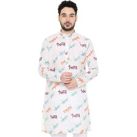 Maharaja Magic Cotton All Over Ganpati Bappa Morya Print Kurta in White for Men [MSKurta202-36]