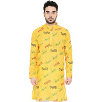 Maharaja Magic Cotton All Over Ganpati Bappa Morya Print Kurta in Yellow for Men [MSKurta203-42]