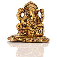 Collectible India Aluminium Ganpati Sitting Idol, 3 x 2.5 x 2, Golden (Model Number: GBS193)